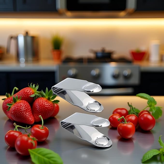 2Pcs Stainless Steel Strawberry Huller Fruit Stem Remover, Picker Leaf Peeler Tweezers Kitchen Gadgets for Strawberry Cherry Tomato Fruit Tools