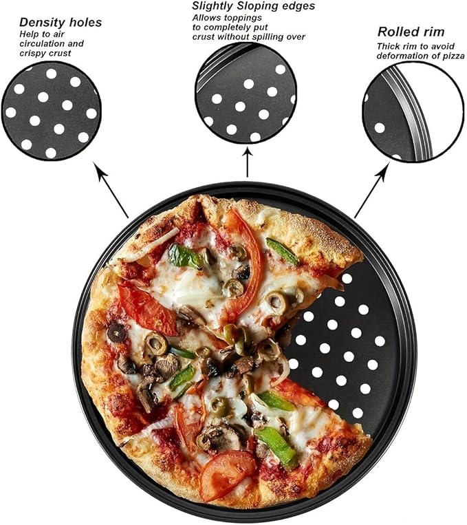 Round Pizza Pans with Holes 8 Packs Nonstick Carbon Steel Pizza Tray for Oven, 9/10/11/12 Inch