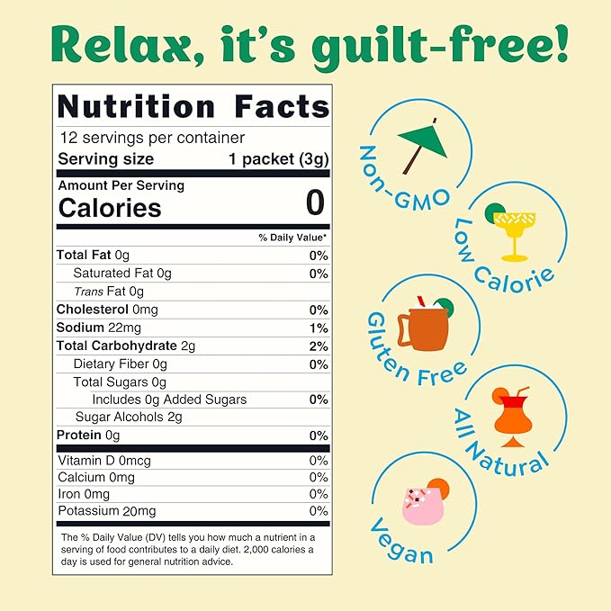 Craftmix Skinny Margarita Cocktail Mixers - Makes 24 Drinks - Zero Sugar, Zero Net Carbs, Zero Calories Mocktail Drink Mixers - Real Fruit - Vegan, Non-GMO, Dairy Free, Gluten Free