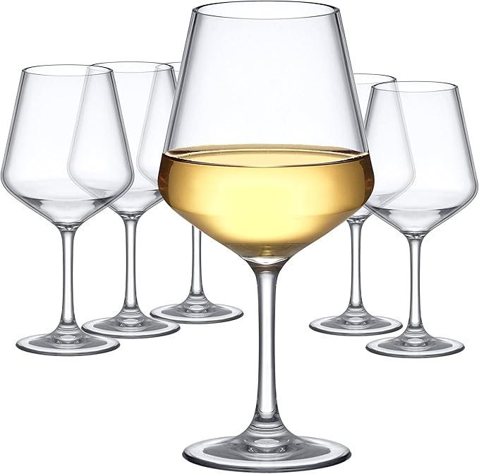 Amazing Abby - Sasha - 14-Ounce Unbreakable Tritan Wine Glasses (Set of 6), Plastic Wine Glasses, Reusable, BPA-Free, Dishwasher-Safe, Perfect for Poolside, Outdoors, Camping, and More