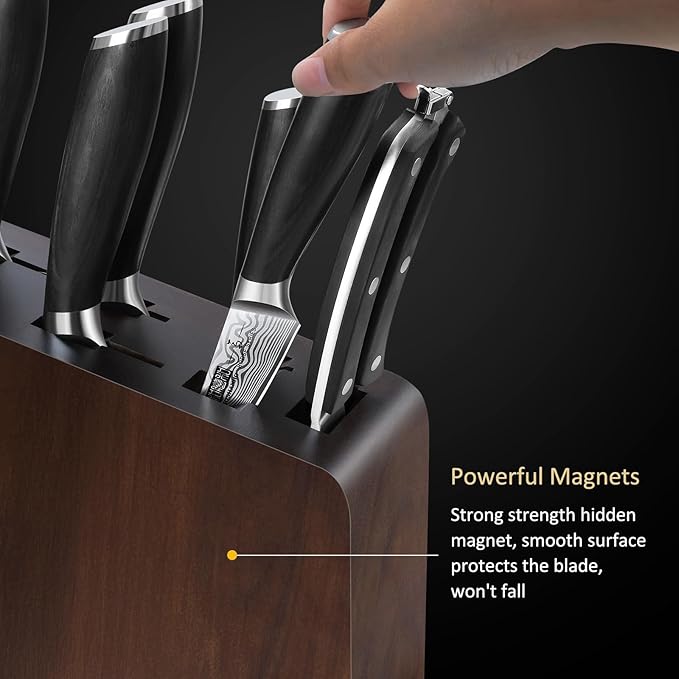 8 Pieces Knife Set with Magnetic Block, Ultra Sharp Powder Steel Knife Block Set, Professional Chef Knife Sets with Ergonomic Handle & Knife Sharpener