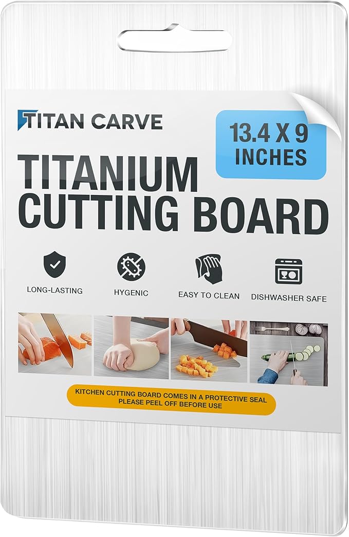 Titan Carve Titanium Cutting Board | Double-Sided Metal Titan Carve Cutting Board for Kitchen Chopping Board Dishwasher Safe, Rustproof & Durable for Meat & Vegetables | 13.4 x 9 Inches