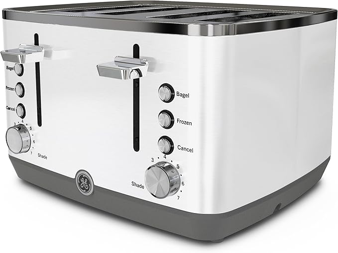 GE 4 Slice Toaster | Extra Wide Slots for Bagels, Breads, Waffles & More | 7 Shade Options | Countertop Kitchen Essentials | 1500 watt, White