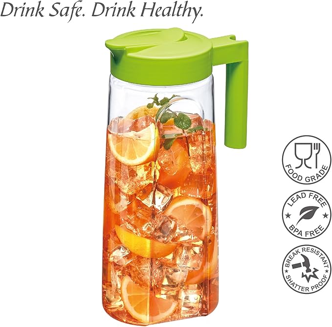 Amazing Abby - Slim - Tritan Pitcher (64 oz), Unbreakable Plastic Water Pitcher with Lid, BPA-Free, Heat-Resistant, Dishwasher-Safe, Great for Both Iced and Hot Drinks, Indoors and Outdoors, Green
