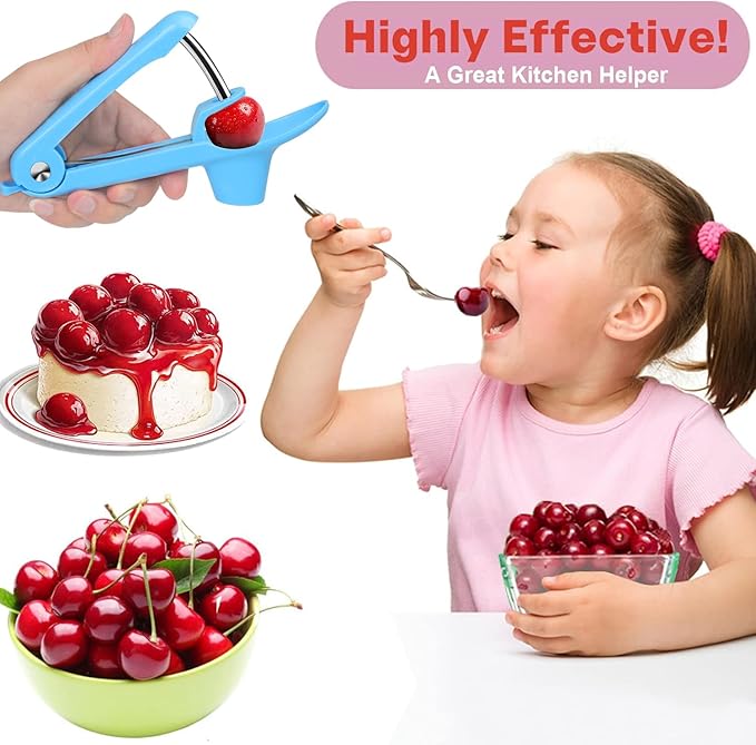 Cherry Pitter Tool,Cherry Pitter Cherry Stone Remover Tool for Making Cherry Jam Cherries Corer Pitter Tool,Cherry Pitter Olive Pitter with Space-Saving Lock Design,Cherry & Olive Pitter (Blue)