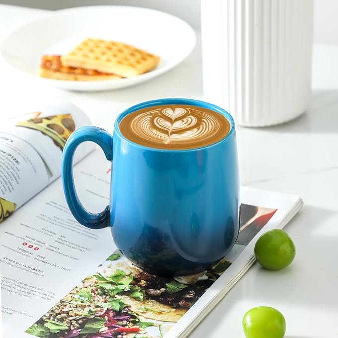 Hasense Ceramic Coffee Mugs Set of 4,15oz Large Mugs Set for Home and Office, Microwave & Dishwasher Safe, Coffee Cups for Coffee Tea Mike, Gradient Blue
