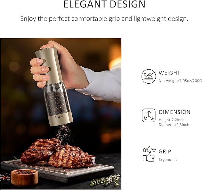 Electric Salt and Pepper Grinder Set with LED Power Display,Larger Capacity Salt and Pepper Shakers Set Rechargeable Electric with Flexible Coarsenes,LED Light,One Hand Operation for Kitchen(Khaki)