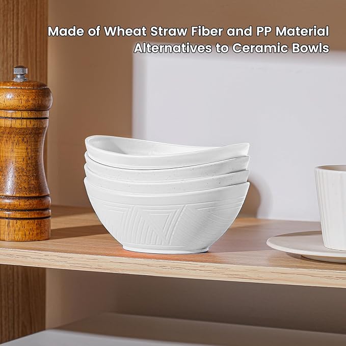 Wheat Straw Bowls Dessert Bowl 10 OZ - 5 Inch | Unbreakable Small Bowl Set, Microwave and Dishwasher Safe Mini Bowls for Appetizer, Dessert 4 PCS (White)