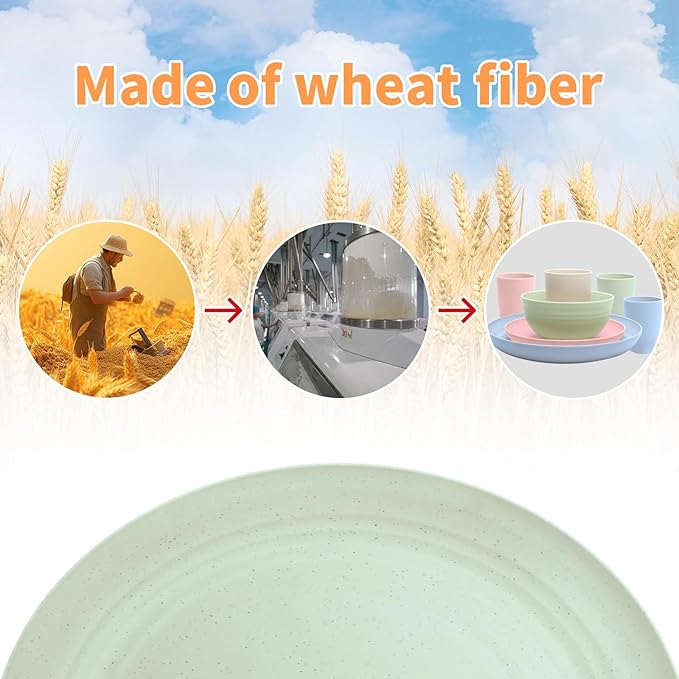 Wheat Straw Dishes Set for 4, Dinnerware Sets 16 piece, Unbreakable Plates, Bowls, Cups Sets for Kitchen Parties Camping RV - Multi-color