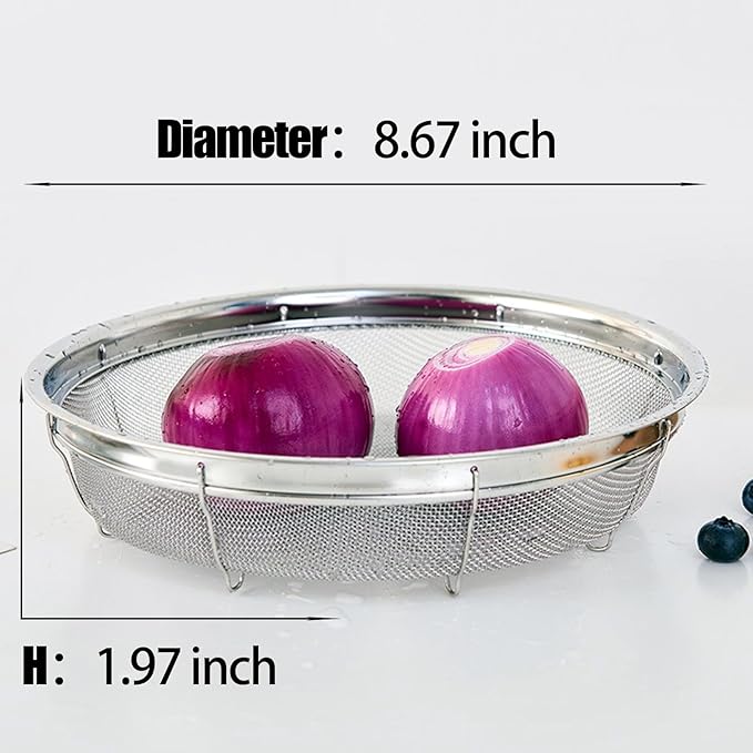 Fine Mesh Strainer for Kitchen, Stainless Steel Colander Bowl for Pasta, Rice, Fruit, Metal Net Baskets with Resting Base - Strain, Drain, Rinse (Diameter 8.67 inch)