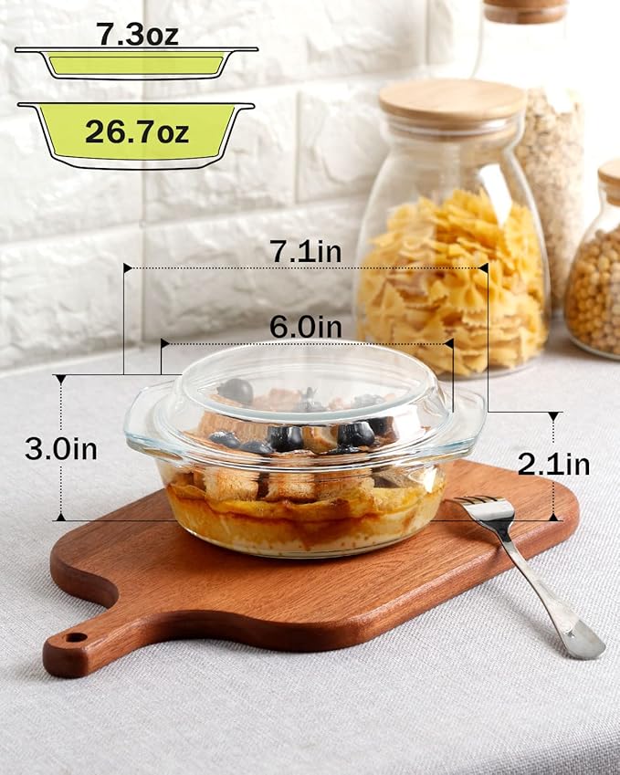Clear Round Glass Casserole With Lid Glass Bakeware Easy Grab Baking Dish,Microwave, Oven, Freezer, and Dishwasher Safe (0.65L)