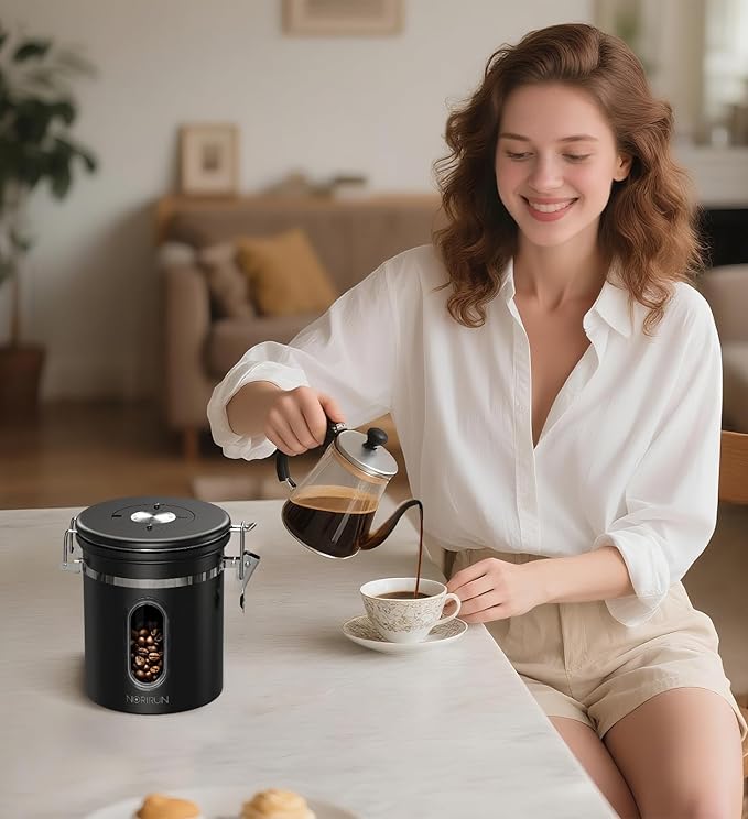 Coffee Canister With Window,16oz Stainless Steel Airtight Coffee Bean Storage Grounds Container with Date Tracker and Scoop,Grounds Kitchen Food Canister Jar for Beans,Tea,Sugar,Flour,Cereal
