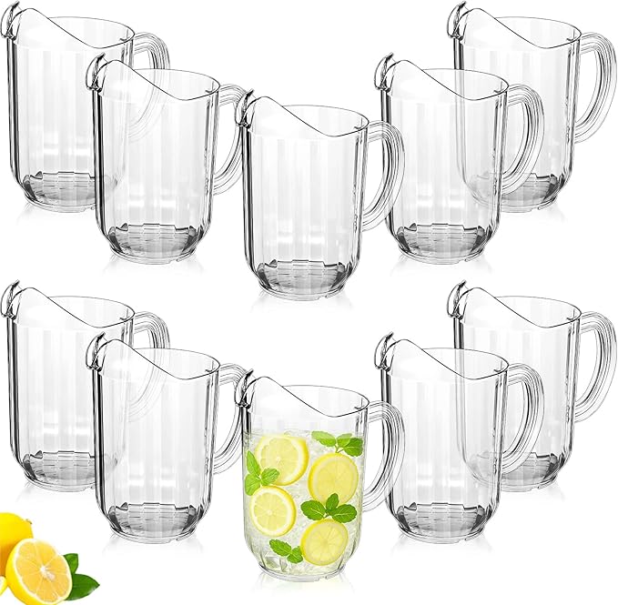 Tessco for you Plastic Pitchers 60 Ounce Clear Restaurant Jug Large Water Pitcher Carafe Serve Milk Tea Juice Drink for Parties Container Dispenser Beer Jar(10 Pcs)