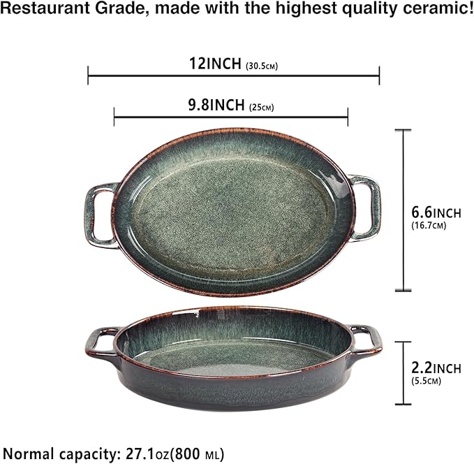 9" x 6" Porcelain Oval Casserole Dishes, 2 pieces Baking Dish for Oven, 27 OZ Ceramic Lasagna Pans, Oven Safe Bakeware for Kitchen Cooking, Cake, Banquet and Dinner