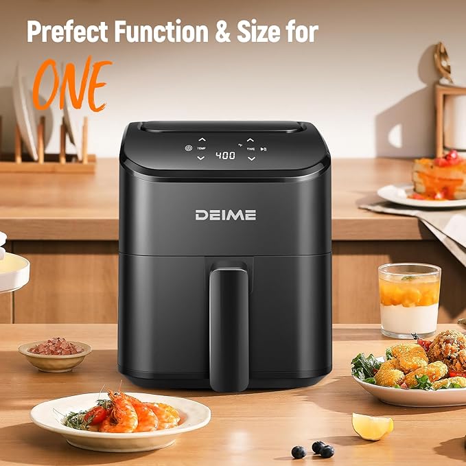 DEIME Air Fryer 3 Qt, Small Airfryer Digital Space Saving Compact, Bake, Reheat, Roasts for Quick Easy Meals, Mini Compact & Quiet, Nonstick & Dishwasher Safe Basket Toast Rack