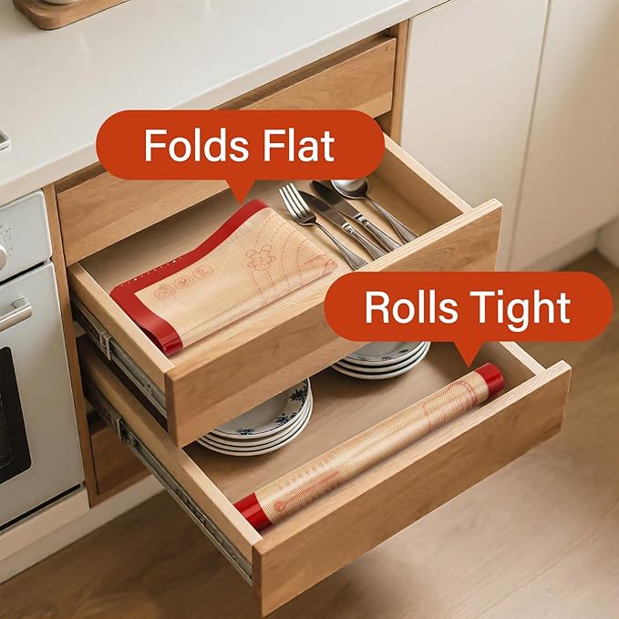 Extra Thick Silicone Baking Mat with Recipes - 26x16 inch Non Stick Pastry Mat with Measurements for Sourdough, Macarons, Bread, Pizza, Dough Rolling, Kneading, Heat Resistant to 480°F Gift for Baker