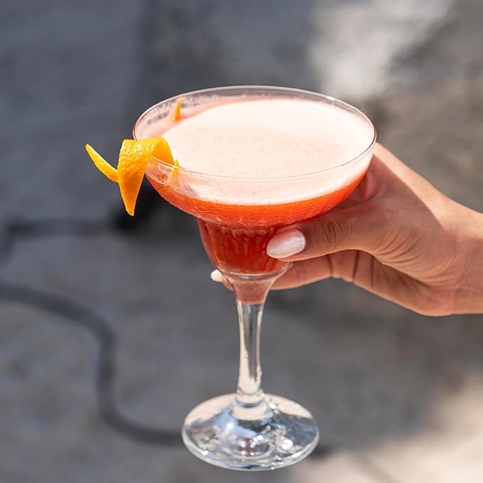 Margarita Glasses with Stem - Crystal Glassware for Bar - Aqua Rim Margarita Glass - Modern Bar Glass for Martini, Cocktail, Water, Wine, Mixing Cocktails, Gin and Tonic Glasses - Set of 2 - 10 oz