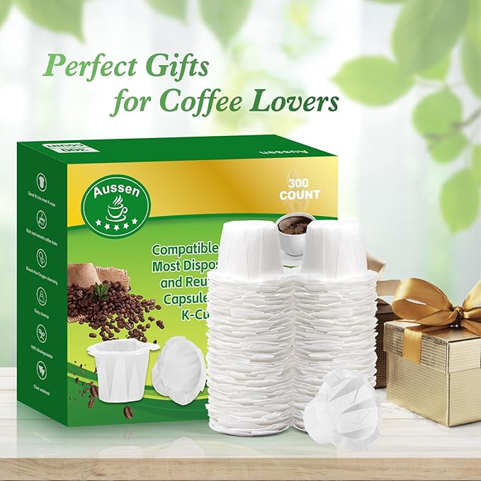 Aussen Disposable Coffee Paper Filters Replacement Kerig Filter Fit All Keurig Single Serve Filter Brands Compatible with Reusable Single Serve Pods Keurig Coffee Maker (White, 300pcs)