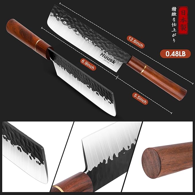 Huusk Japan Knife, Nakiri Knife Japanese Vegetable Knives 7 Inch, Multipurpose Asian Kitchen Chef Knives,Hand Forged High Carbon Steel Sharp Cleaver, Ergonomic Rosewood Handle, Gift Box for Dad