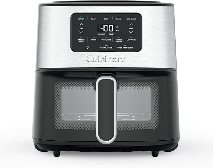 Cuisinart Air Fryer, 6-Quart Basket Large Fryer with 5 Cooking Functions to Roast, Bake, Broil, Air Fry and Keep Warm, 5 Airfryer Presets, Dishwasher-Safe Parts, AIR-200, Stainless Steel & Black