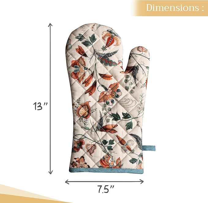 Maison d' Hermine Oven Gloves 100% Cotton Oven Mitt 7" x 13" with Loop Heat Resistant, BBQ, Cooking Gloves, Baking, Grilling, Kitchen, Handling Hot Pans (Pack of 1, Dalida)