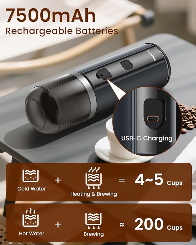 Portable Espresso Maker, 20 Bar Electric Espresso Machine for Travel, Camping, Rechargeable USB-C Mini Coffee Maker for NS Capsule Pods and Ground Coffee, Gray