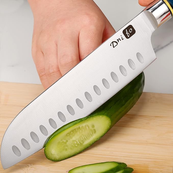 Santoku Knife 7 Inch, Ultra Sharp Japanese Chef Knife, High Carbon Stainless Steel Kitchen Knife with Gift Box and Resin Wood Handle, Ideal Gift for Men and Women