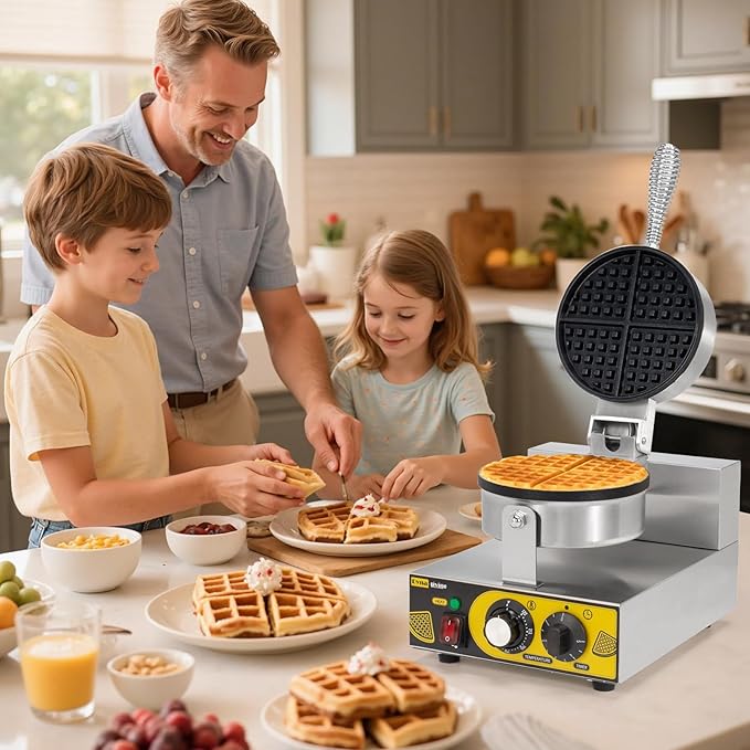 Dyna-Living Commercial Waffle Maker Restaurant, 1200W Professional Waffle Maker Commercial Waffle Iron Non-stick Classic Waffle Machine Electric Waffle Bowl Maker for Home, Hotel