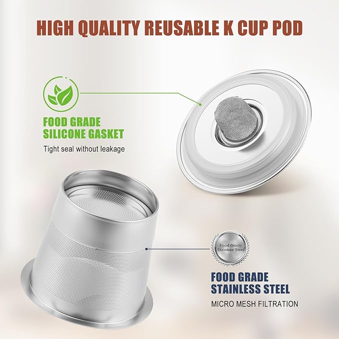 Pro Mael Stainless Steel Reusable K Cups for Keurig, Refillable K Cup Coffee Pods, Micro-Mesh Filtration Design (2-Pack)