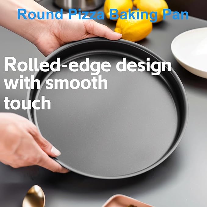 12 Inch Pizza Pan for Oven, 2 Pack Nonstick Round Heavy Duty Aluminum Pizza Baking Tray, Restaurant Style Deep Dish Pizza Pan with Rolled Edge & Warp Resistant (Thickened Crisper Pan)