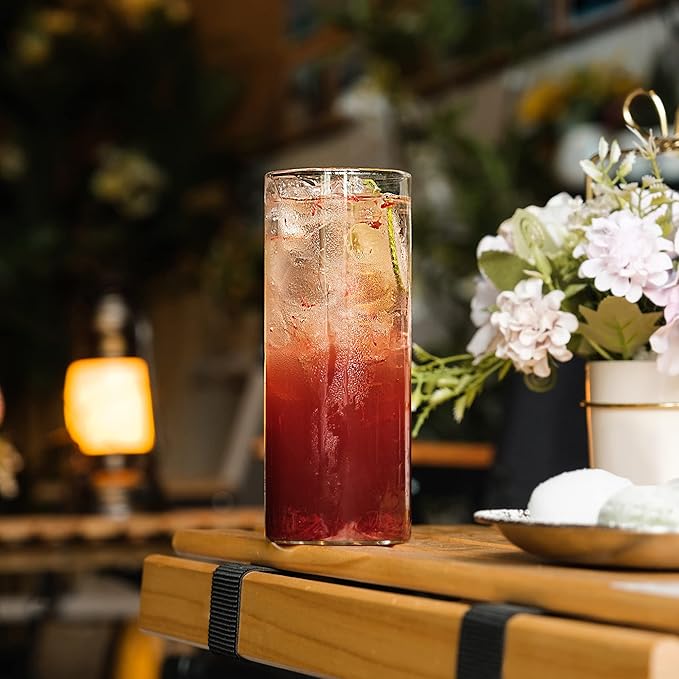 LUXU Drinking Glasses 12 oz, Thin Highball Glasses Set of 4,Elegant Bar Glassware For Water, Juice, Beer, Drinks, and Cocktails and Mixed Drinks,Lead-Free Pint Glasses,Glass Drink Tumblers