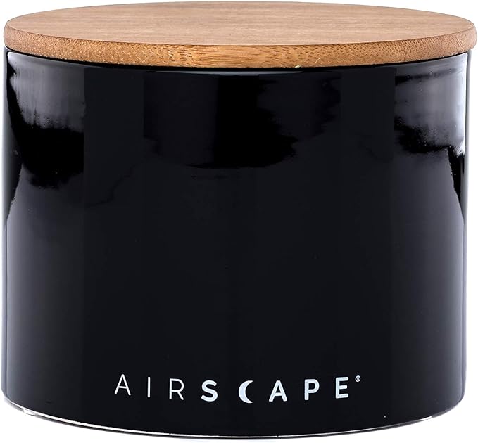 AirScape Planetary Design Ceramic Coffee and Food Storage Canister – Small 4-inch – US Patented Airtight Inner Lid – Black with Bamboo Top
