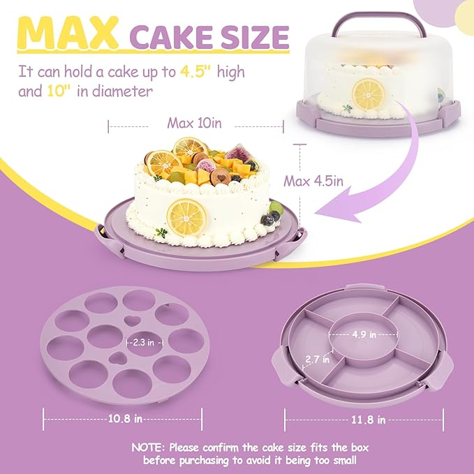 Ohuhu Cake Holder, BPA-Free Cake Carrier with Lid and Handle Cake Transport Container Portable Cake Keeper Two Sided Base for Pies Cookies Nuts Fruit etc - Suitable for 10 inch Cake Perfect Gifts