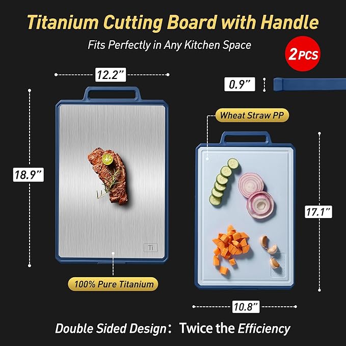 2 Packs Pure Titanium Cutting Boards for Kitchen Chopping Board Butcher Block 2 in 1 Titanium PP Mother Day Best Mama Mommy Ever Mother In Law Gifts Stepmom Grandma Gigi Nana Present