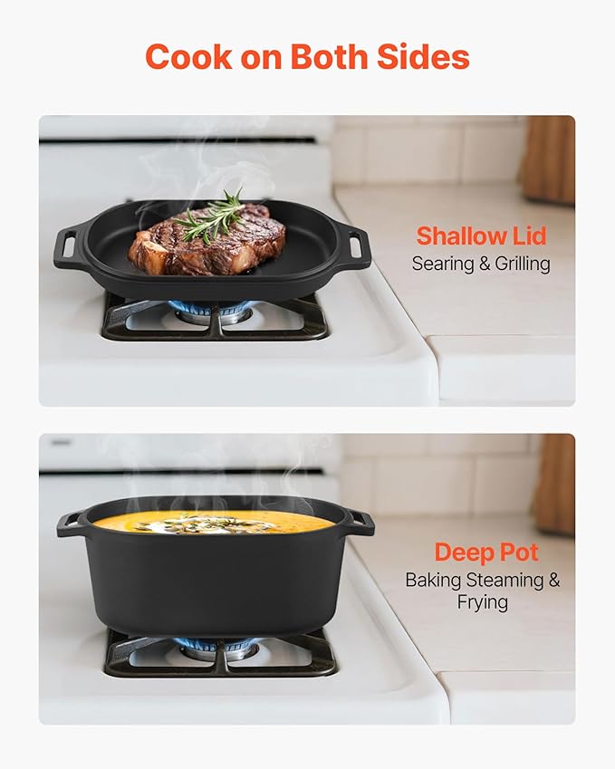 VEVOR Enameled Cast Iron Dutch Oven, 3.5 Quart Pot with Lid and Dual Handles, Heavy-Duty Durable Cookware Pan, Oven Induction Compatible up to 500℉, for Braising, Stews, Roasting, Bread Baking, Black