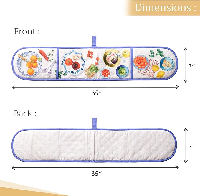 Maison d' Hermine Double Oven Mitts 100% Cotton 7"x35" Double Oven Mitt Heat Resistant BBQ Cooking Gloves with Loop, Baking, Grilling, Home, Kitchen, Handling Hot Pans Spring Summer (Gourmand)