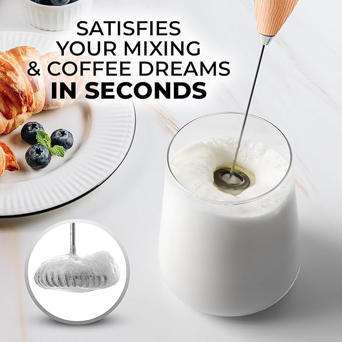Zulay Powerful Milk Frother for Coffee with Powerful Motor - Handheld Frother Electric Whisk, Milk Foamer, Mini Mixer & Coffee Blender Frother for Frappe, Latte, Matcha, No Stand - Maple
