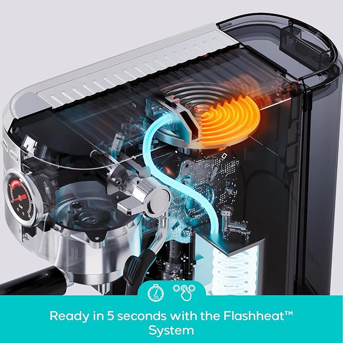 CASABREWS 5418 PRO Espresso Machine 20 Bar, Upgraded Espresso Maker with Powerful Steam Milk Frother, Stainless Steel Coffee Machine with Fast Heating System for Cappuccino, Latte, Silver