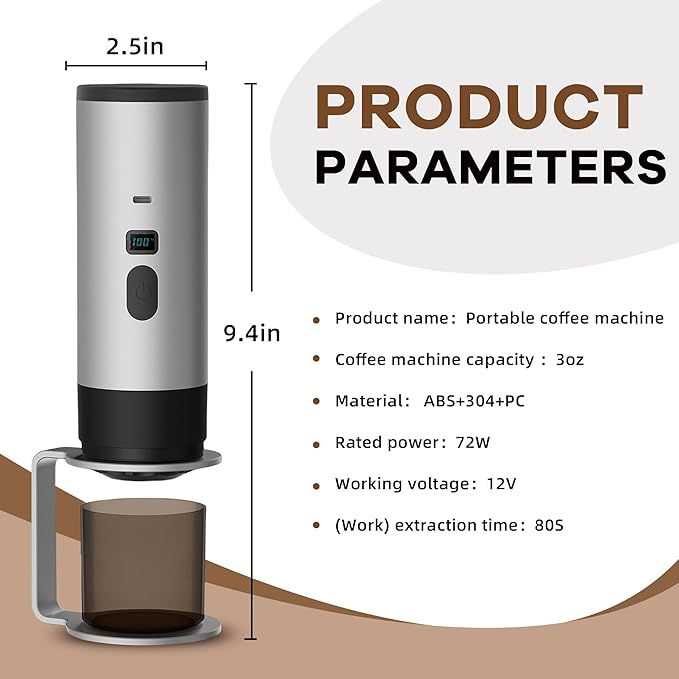 Portable Coffee Maker Espresso Machine for Travel Nano Car Coffee Maker Compatible with Ground Coffee & Capsule for RV, Hiking Camping Office, Travel Espresso Maker Electric Gray