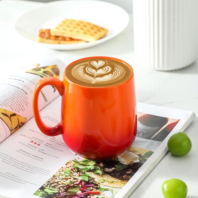 Hasense Ceramic Coffee Mugs Set of 4,15oz Large Mugs Set for Home and Office, Microwave & Dishwasher Safe, Coffee Cups for Coffee Tea Mike, Gradient Orange