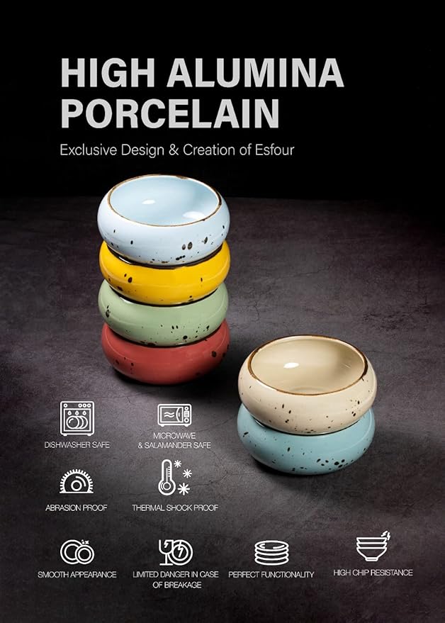 Small Hand Craft Dessert Bowls - 12oz, Set of 6 - Microwave, Oven, Dishwasher Safe, Ice Cream, Soup, Snacks, Rice, Cereal, Chili, Side Dishes, Dips, Ideal Gift - Vivid Assorted Colors