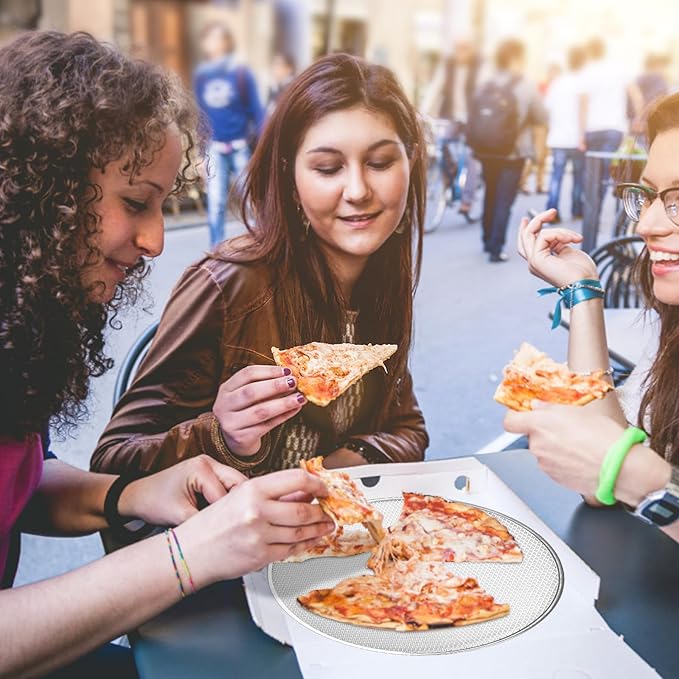 12 Pcs Pizza Pan with Holes 16 Inch Pizza Screen Tray Aluminum Seamless Round Pan for Oven Nonstick Baking Sheet for Kitchen Bakery Restaurant BBQ Party Cookware Supplies