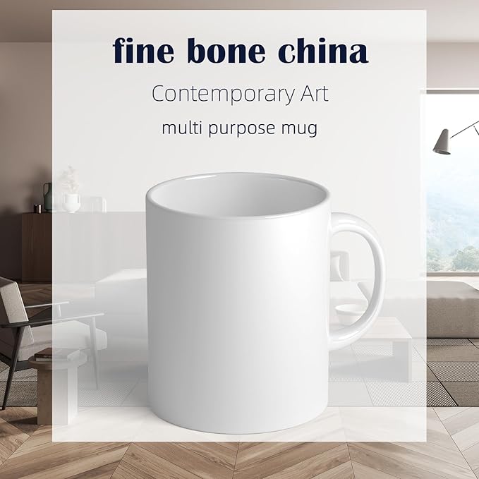 14 oz White Coffee Mugs Set of 2, Fine Bone China Lightweight Porcelain Coffee Cups With Handles for Hot Milk Cappuccino Mocha Cocoa Latte Espresso Coffee, Dishwasher & Microware Safe