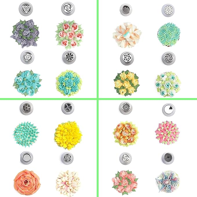 Suuker Russian Piping Tips, 134 Pieces Piping Bags and Tips Set, Frosting Piping Kit with 30 Large Piping Tips, 100 Icing Bags and Tips Set, Cake Decorating Kit