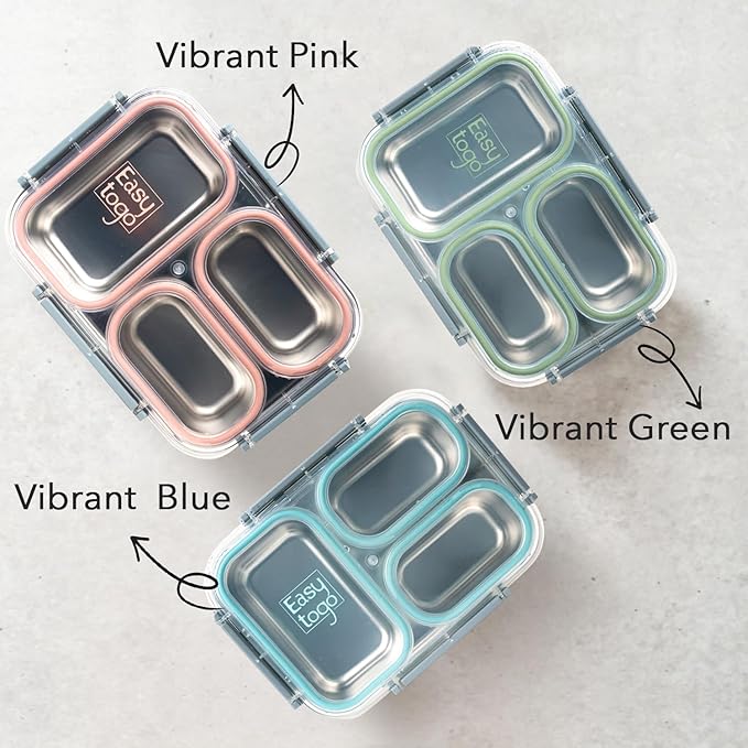 3 Compartment Stainless Steel Large Bento Box, 40oz Meal Prep Container with Reusable Snack Container, Large Lunch Box for Adults with Lids, Green Lunchbox