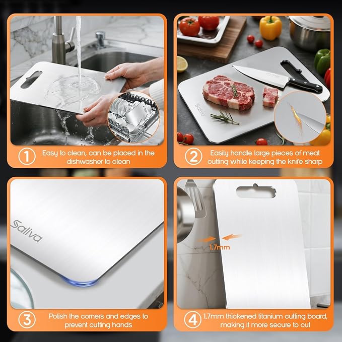 Saliva Titanium Cutting Boards for Kitchen, Cutting Board Double Sided Food Grade, Dishwasher Safe, No Blunt Knife, Chopping Boards with Handle for Meat, Fruit & Vegetable (15x11in)