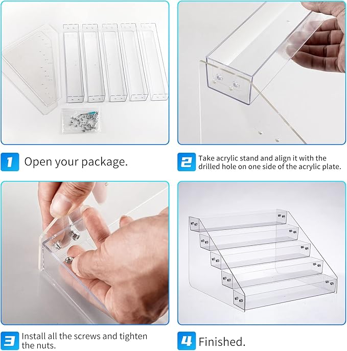 Acrylic Spice Rack, Tiered Spice Rack Shelf Seasoning Organizer for Countertop, Cabinet, Pantry, Kitchen Storage - 5 Tier, 2PCS