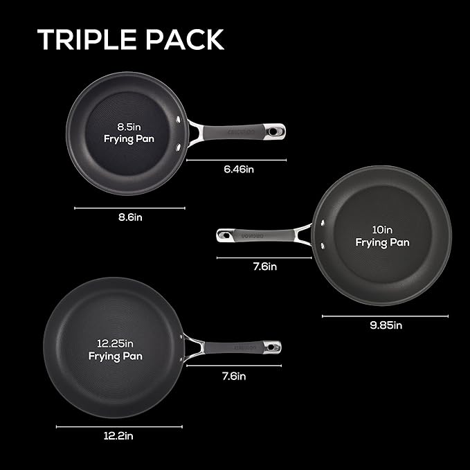 Circulon Radiance Hard Anodized Nonstick Frying / Fry Pan Set / Skillet Set - 8.5 Inch, 10 Inch, and 12.25 Inch , Gray