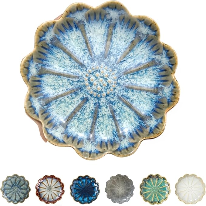 Ceramic Spoon Rest for Stove Top, Flower Cute Spoon Rest for Kitchen Counter, Cooking Spoon Holder for Kitchen Counter, Utensil Rest Spatula Rest Ladle Holder Tong Rest, 1 PC (Retro, Sea Blue)