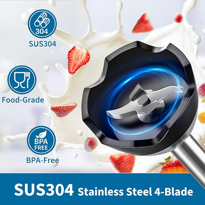 LINKChef 4 in 1 Immersion Blender Handheld, 800W with Titanium Steel Blades, 20 Speeds, Turbo Mode, Scratch-Resistant Stick Hand Blender with Whisk & Food Processor